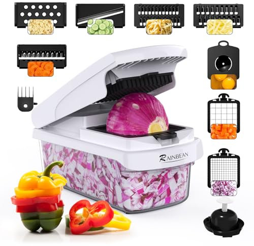 Hachoir à légumes – Mandoline, hachoir à oignons, légumes avec récipient, coupe-concombre, pommes de terre, outil hachoir à salade, gadgets de cuisine 15 en 1, parfait pour la cuisine à la maison,