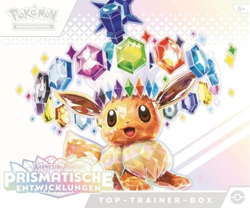 3 x Sammelkartenspiel in Deutscher Sprache: Top-Trainer-Box Karmesin & Purpur – Prismatische Entwicklungen (1 Vollbild-Promokarte, 9 Boosterpacks & Premium-Zubehör je Box)