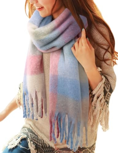 Voqeen Echarpe Femme Écharpe Mode Châle à Carreaux Longs Foulard Femme Enveloppement de Châssis d'hiver Surdimensionné de Écharpe Chale