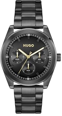 HUGO Montre Analogique Multifunction à Quartz pour Homme Collection #Bright Sport avec Bracelet en Acier Inoxydable Noir - 1530426