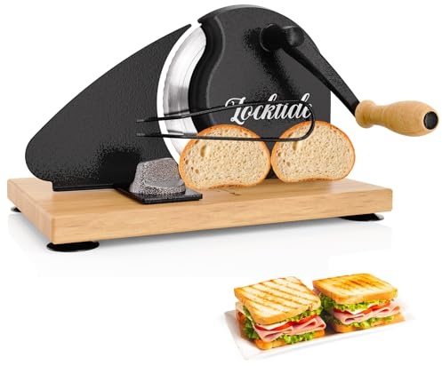 Upgrade Manual Bread Slicer for Homemade Sourdough - Adjustable Thickness & Evenly Slice, Bread Slicer with Scale Lines, Hand Crank, Suction Cups and Bread Guide for Sandwiches, Toast, Bagel, Baguette