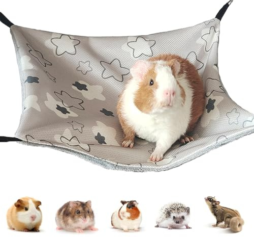 Wekuw Amaca Piccola per Animali Pad di Raffreddamento del Coniglio Amaca da Appendere per Piccoli Animali Domestici Rimani Fresco in Estate, per Furetti (Seta di ghiaccio, stella grigia)