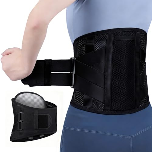 ANAMPION Ceinture de Soutien Lombaire, Ceintures Lombaires avec Support de plaque d'acier & 2 Supports Métalliques & Coussin Lombaire Amovible, Confort Ceinture Lombaire pour Homme et Femme (M)