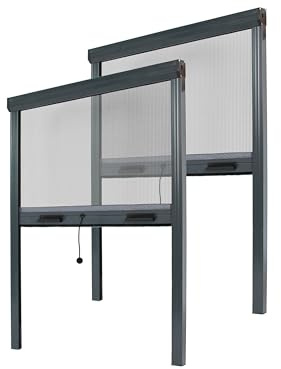 Estor mosquitera, para ventana, de aluminio recortable – Protección contra insectos, ajustable (gris antracita RAL 7016, ancho 1500 mm x alto 1600 mm (lote de 2))