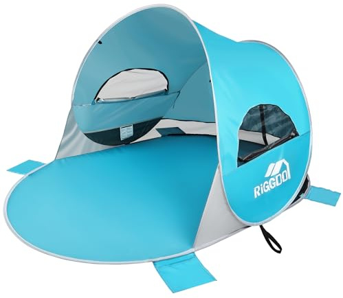 Riggoo Tienda de campaña de playa desplegable con protección UV 50+, tienda de campaña para 3-4 personas, portátil, protección contra el viento y protección solar, tienda de campaña para bebé, niños