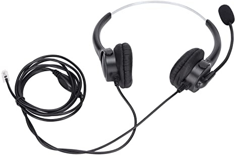 AKLOSIPY RJ9 Telefonheadset med Sladd Binaurala Hörlurar med Brusreducerande Mikrofon, Callcenterheadset för Fast Telefon, Kundtjänst, Telemarketing, Kontorsanvändning, 5,2 Ft Kabel,