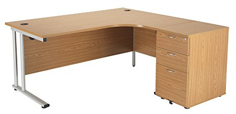 Office Hippo Heavy Duty Right Corner Radial Desk - 3 Drawer High Storage, Home & Office Use, 5 Yr Warranty, MFC - Oak, Silver Frame, 160cm x 160.4cm