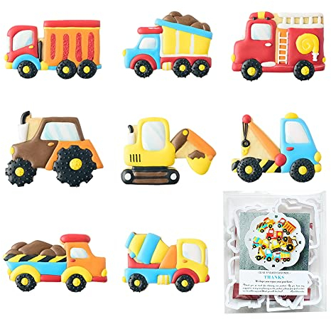 Transportation/Vehicles Cookie Cutters with Matching Cookie Stencils -Set of 16-8Pcs Cookie Cutter and 8Pcs Stencils, Include Truck, Tractor, Fire Engine, Excavator, Crane, Cement Mixer etc