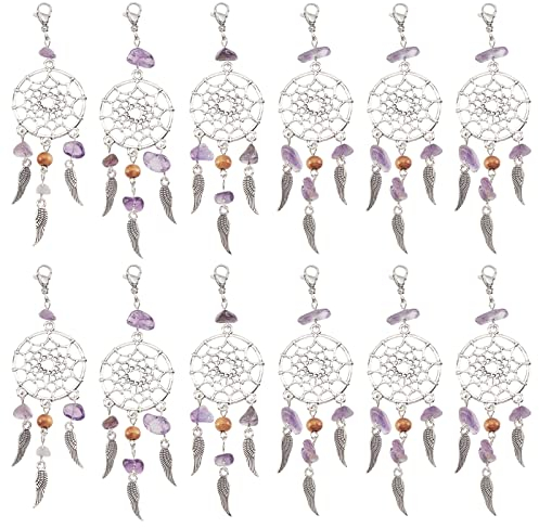 NBEADS 30 Stück Alloy Dream Catcher Dreamcatcher Charms Anhänger mit Federn Quasten Amethyst Perlen Intarsien Retro Schmuck für Frauen Mädchen
