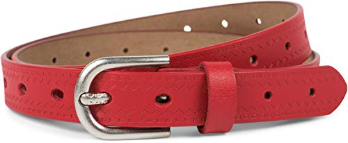 styleBREAKER Cinturón de piel auténtica para mujer | Cinturón de piel vacuno, 2,3 cm de ancho. Hebilla metálica, agujeros en toda la tira, longitud ajustable.