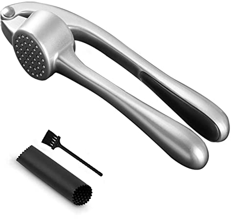 Prensador de ajos con pelador y juego de cepillos de limpieza prensador de ajos de acero inoxidable de calidad profesional prensador de ajos picadora de ajos fácil de limpiar apto para lavavajillas