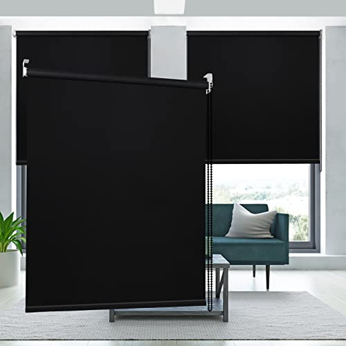 Kokorona Thermal Blackout Roller Blind - Window Shade for Bedroom, Office With UV Protection, Room Darkening Privacy, Waterproof Fabric - 91cm x 183cm, Black