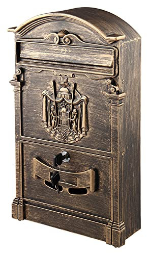 mopam Retro Mailbox Vintage Postbox Wall Mounted Lockable Security Mail Letter Post Box Outdoor Metal Mail Box