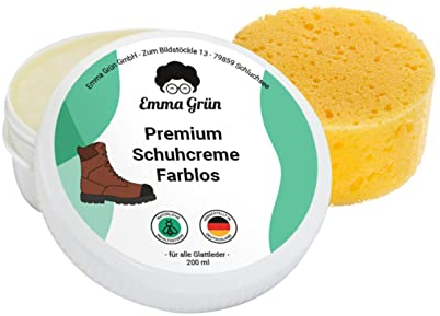 Emma Grün® Schuhcreme Farblos Schuhwachs [1x200ml] - Nachhaltiges Pflegemittel für (Kunst-) Leder - Imprägnierwachs - Schuhputzmittel - Schuhwachs Leder - Wachscreme Schuhe - Shoe wax - Shoe polish