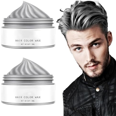 Pemarlis 2pcs Gris Cire de Couleur pour les Cheveux, Temporaire Cire de Teinture Homme et Femme, Maquillage de Coloration Temporaire Cheveux Fêtes ou Cosplay Partie Halloween