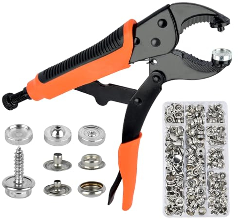 Robustes Druckknopf Werkzeug Mit Zange - Tragbares Ösenzange Set mit 60 Sätzen 15mm - Sichere Druckknöpfe für Bootsabdeckung, Druckknopf Werkzeug, Ersetzen von Metall-Druckknöpfen, Segeltuch