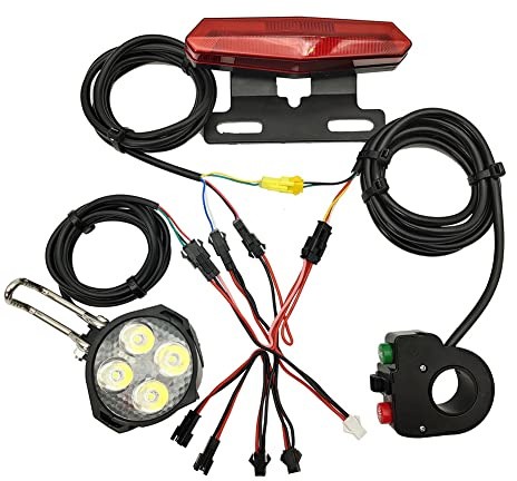 E-Bike Headlight Taillight Electric Bicycle Light Group Headlight Taillight Combinations Bicycle Light Set Front Light Tail Light Horn Black Bike Lights Set