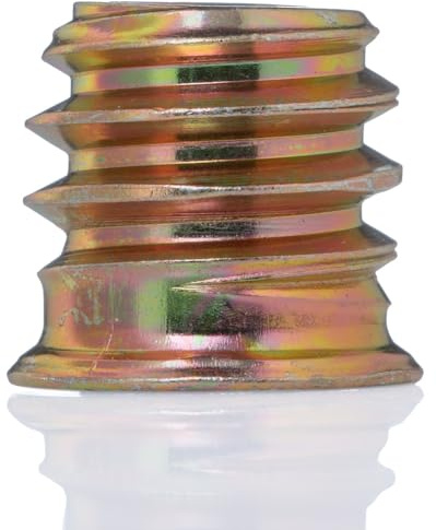 YoiYee Heavy Duty Wood Furniture M8 x 10mm Threaded Insert Nuts Interface Hex Socket Drive Zinc Yellow Passivated - 25pcs