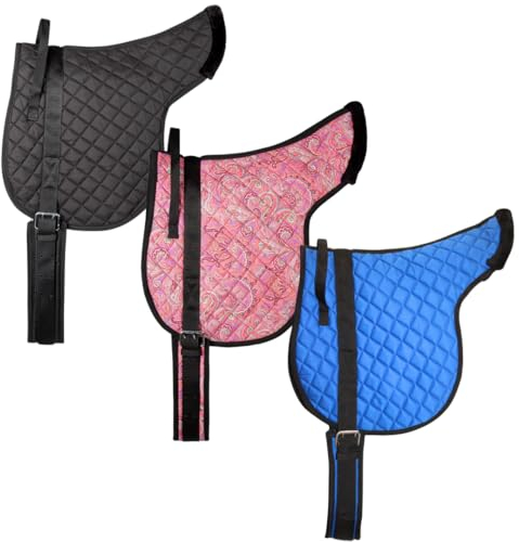 PFIFF 102925 Reitpad, Pad mit Haltegriff, baumloses Reitkissen, rutschhemmendes Material mit Kunstfellumrandung, Sattelkissen inkl. Sattelgurt, Blau, Pony