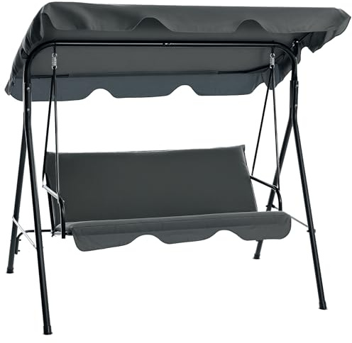 Outsunny Columpio de Jardín Exterior de 3 Plazas, Balancín de Jardín Exterior con Techo Ajustable y Marco de Acero, para Balcón, Terraza, Patio, Carga 240 kg, 172x110x153 cm, Gris
