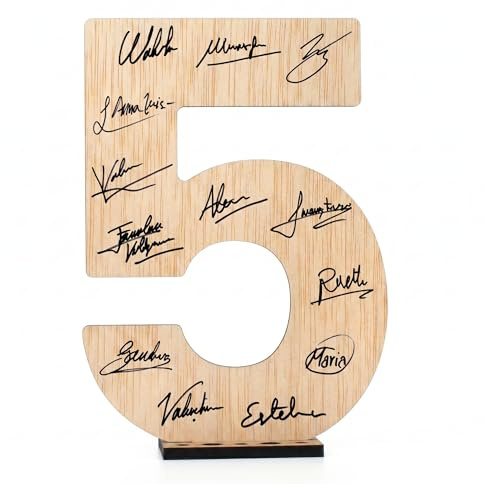 CONTRAXT Tarjeta felicitacion para cumpleaños y aniversarios. Numero de madera 5 Postal o Libro de firmas Regalo original de feliz cumpleaños aniversario cumple amigos hombre mujer (5)