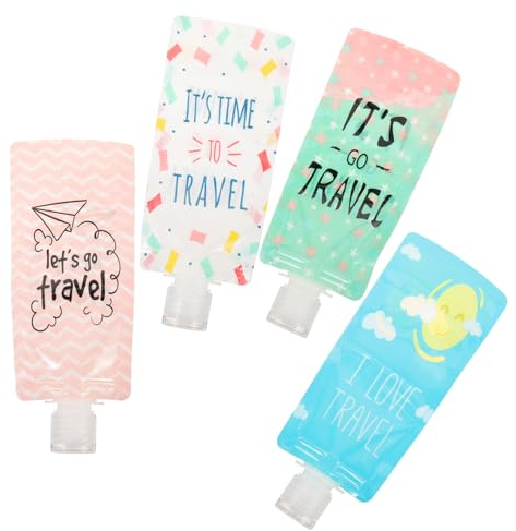 WOONEKY 4piezas Bolsas De Viaje Kit Dispensador Loción Tapa Hermética Resistente Reutilizable Material Seguro