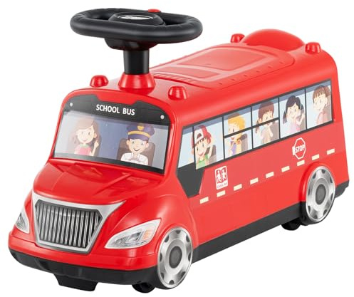 COSTWAY Auto a Spinta per Bambini, Autobus da Passeggio con Pulsante Musicale Comparto di Stoccaggio Blocco Antiribaltamento, Ideale per Bambini 19-36 Mesi