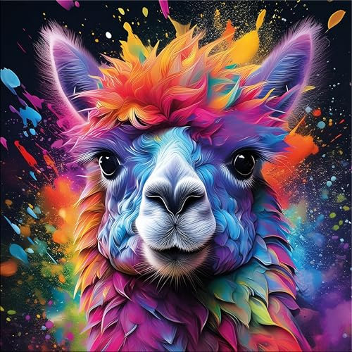 artissimo, Glasbild, 50x50cm, AG5574A, lustige Tiere: Alpaka/Lama, Wanddekoration aus Glas, Wandbild Wohnzimmer modern, bunt, lustig, witzig