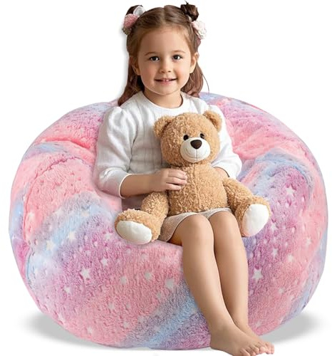 AmiCera Housse de pouf pour enfants sans rembourrage, pouf arc-en-ciel en flanelle confortable et sûr pour enfants, canapé pour enfants, rangement d'animaux en peluche, meubles de chambre d'enfant
