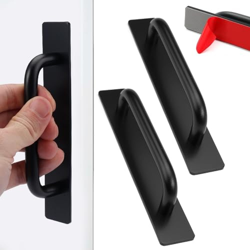 2 stycken självhäftande möbelhandtag, 147 mm aluminium dörrhandtag borrfria | aluminium självhäftande handtag, självhäftande handtag, terrassdörr, svart, skåp, balkongdörr, limhandtag, för garderob