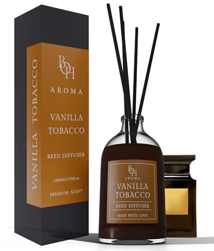 Vanilla Tobacco atmosfär doft | Reed diffusor med 5 doftpinnar | 100 ml | luftfräschare med doftpinnar för lägenheten | diffusor med pinnar | inspirerad stämningsdoft