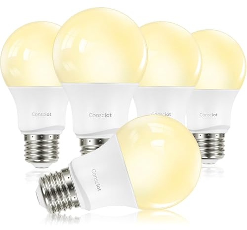 Consciot A19 LED Light Bulbs Dimmable,60W Equivalent,3000K Warm White,9W 800 Lumens,E26 Standard Base,UL Listed,Lighting for Bedroom Living Room Home Office,5 Packs