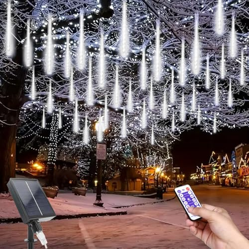 MXJFYY Luces de Meteoritos Solares, 11.8 Inch 10 Tubo Impermeables Meteoros Lluvia Luces, LED De Hadas Solares con Control Remoto para Jardín, Arbol de Navidad, Patio, Fiesta, Balcón, Calle, Boda