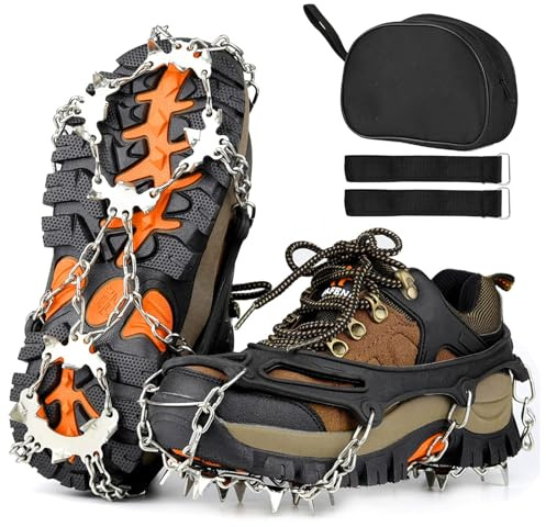BONAVCY Ice Snow Spikes Grips for Shoes and Boots,19 Spikes Stainless Steel Anti-Skid Chains Crampons for Ice Snow Walking Hiking