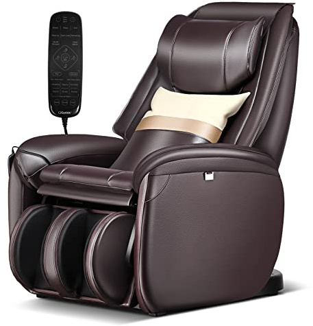 RELAX4LIFE Fauteuil Massant Chauffant Électrique | Fauteuil de Massage Zéro Gravité | Coussin | Rail SL | Inclinable à 180° | 8 Modes | 3 Intensités | Repose-Pieds Réversible | Roulettes (Marron)