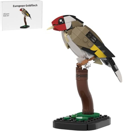 RCARTOYRTR MOC-196798 Ensemble de blocs de construction européens d'oiseaux chardonnerets avec base, kit de construction sur le thème des animaux pour adultes, à construire, décoration de maison et de