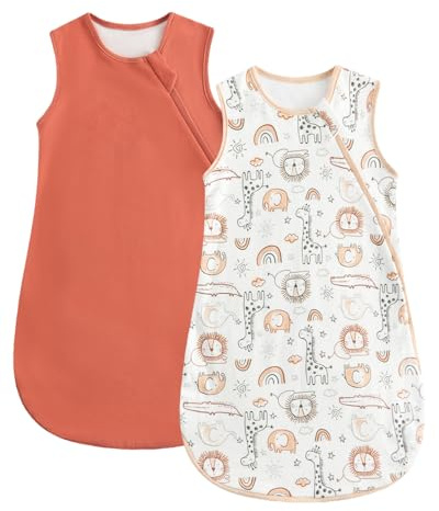 WYTbaby 2 Pack Baby Sleep Sack 1.0 TOG, 100% Cotton Wearable Blanket, 2-Way Zipper Baby Sleeping Bag,Orange Lion Print,0-6 Months