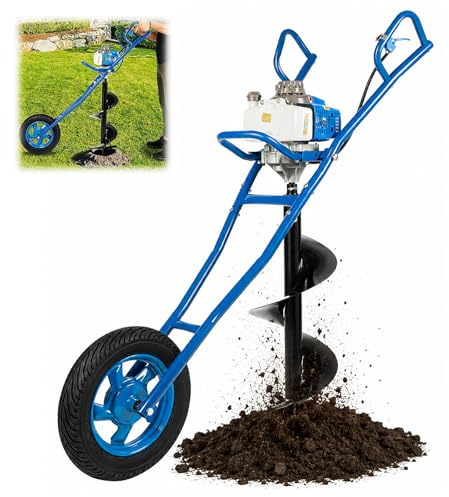 HUOMMGS Trivella per Terreno 63CC 2,2KW Trivella A Scoppio con 300mm Punta Motore A 2 Tempi A Spinta Mototrivella A Scoppio con Silenziatore Aggiornamento Trivellas A Mano (Blu)
