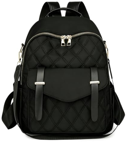 Kvinnor Vattade Nylon Convertible ryggsäck, lätt 3-vägs Casual Daypack axelvaska för pendlaresa,Black