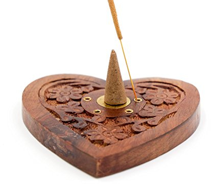 Élégant porte-encens en bois de Sheesham en forme de cœur pour brûler des bâtons d'encens et des cônes d'encens, design original