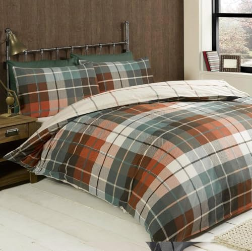 Rapport Home Lomond Parure de lit Double 100% Coton brossé Motif Carreaux Terre Cuite