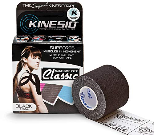Kinesio Kinesiology Elastic Tape – Therapeutic Kinesiology Tape Roll for Knee Support – Latex-Free Physio & Sports Tape for Muscle Recovery, Breathable Cotton, Water Resistant - Black, 5 cm x 5 m