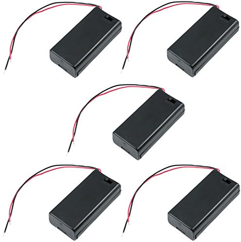 Enclosed 2 AA Battery Holder Case Box With 150mm Wire Leads and Switch (Pack of 5)