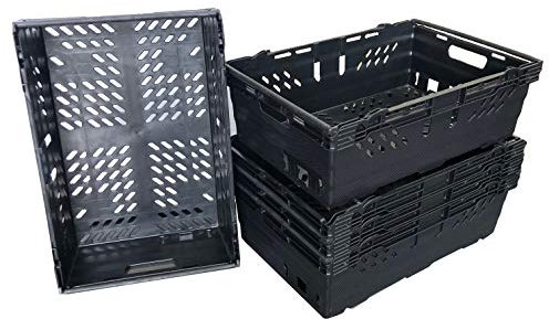 35 Litre BLACK Heavy Duty Stack Nest Bale Arm Plastic Supermarket Storage Box Swing Bar Container Crate! (5)