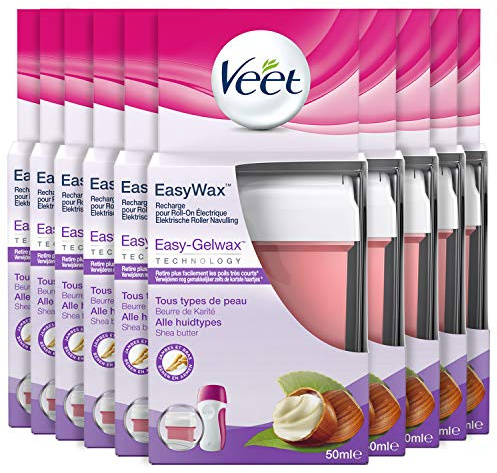 Veet EasyWax - Cartouches de Cire Chaude pour Roll-On 50ml - Bras & Jambes - Beurre de Karité (10 Recharges)