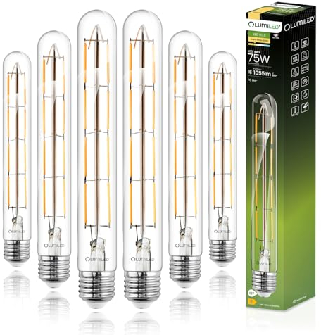 LUMILED T30 E27 Vintage LED Lampe 8W (Entspricht 75W), 880 Lm transparentes Glas Leuchtmittel Röhr 3000K Warmweiß Licht Traditionelle Retro Birne, Filament 360° Glühbirnen, Fadenlampe 6er-Pack