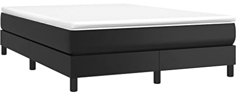 vidaXL Estructura de Cama con Somier, Somier de Matrimonio de Listones, Base de Cama Tapizada, Mueble para Dormitorio Hogar, Cuero Sintético Negro 140x200 cm