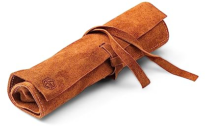 Angus Stoke Leder-Rolltasche für Stifte, Pinsel und Accessoires – Federtasche aus Leder – Handmade Stiftrolle Leonardo (Braun)