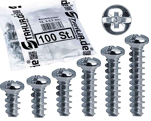 Stahlia Euroskruvar 6,3 x 30 mm linshuvudskruvar (100 stycken) galvaniserat stål träskruvar skruvar set lådskenor gångjärn möbelkontakter möbelskruvar
