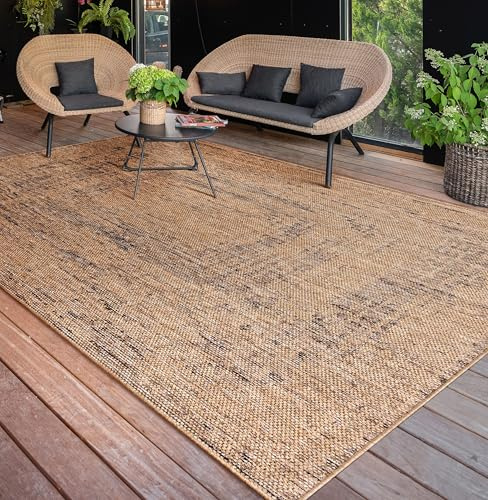 Paco Home Outdoor Teppich wetterfest & langlebig Flachgewebe in moderner Jute-Sisal-Optik in Naturtönen Gemustert Perfekt für Terrasse, Balkon, Garten & Küche, Grösse:160x220 cm, Farbe:Beige 4